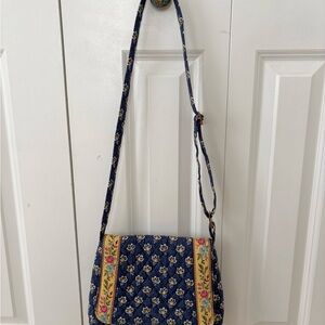 Vera Bradley Navy Quilted Floral Crossbody with Yellow Trim